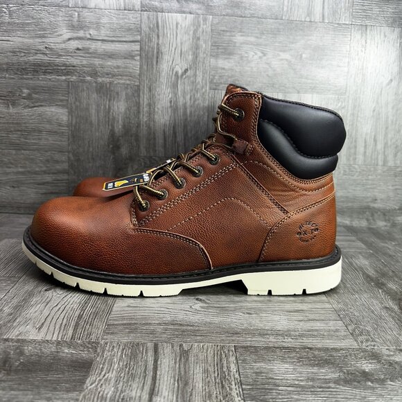 Hi-TEC Men's size 13 Gauge 6 ST Waterproof Work Steel Toe Boots Brown Leather - Picture 5 of 8